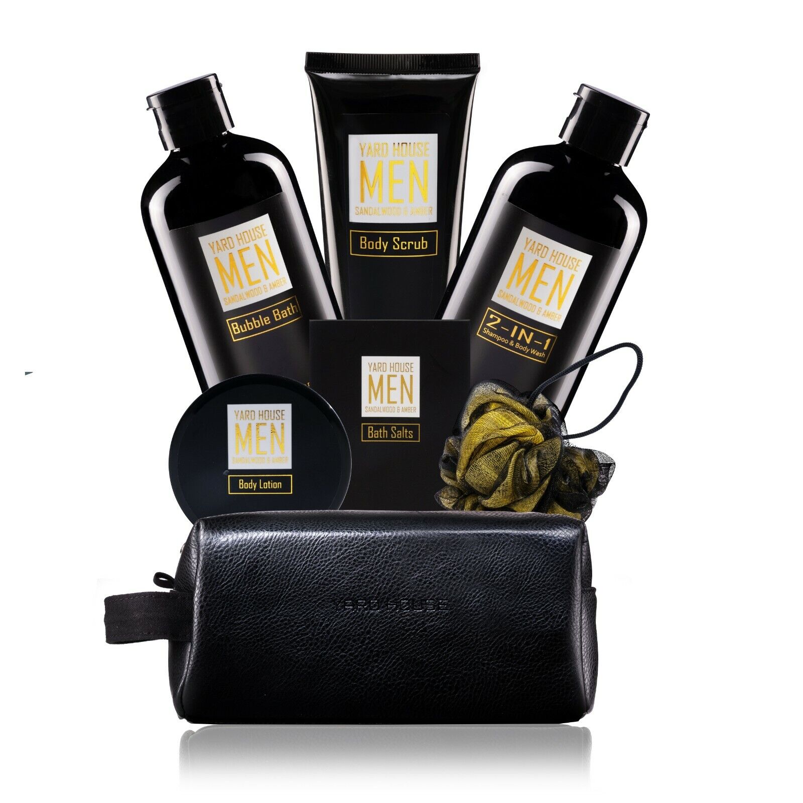 YARD HOUSE Bath Body Spa Gifts Set for Men - 7Pc Skincare kit - Amber Sandalwood