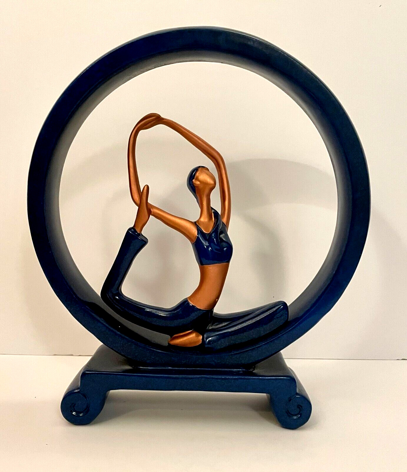 Yoga Meditation Sculpture Pier 1 Woman Posing in Circle 11” Tall Blue Resin