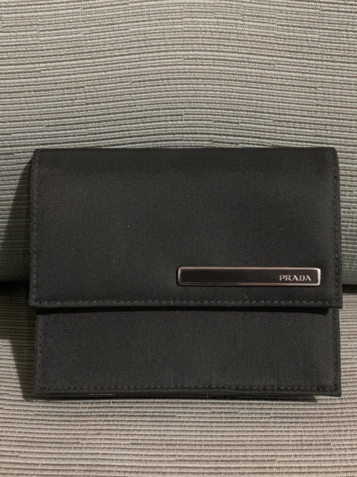 Authentic PRADA Logo Plate Black Nylon Card Case Mini Wallet - Card Holder 