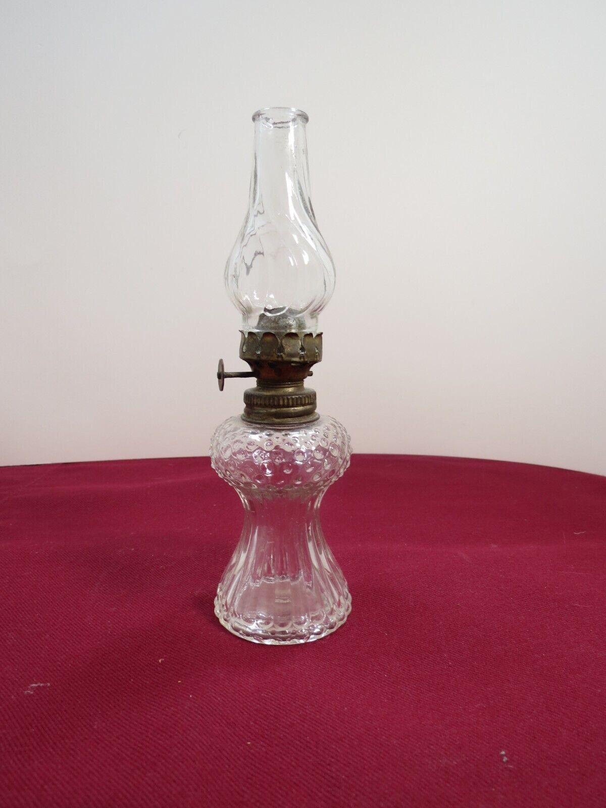 P & A MFG CO ACORN ANTIQUE MINIATURE OIL LAMP CLEAR TWISTED GLASS 8\