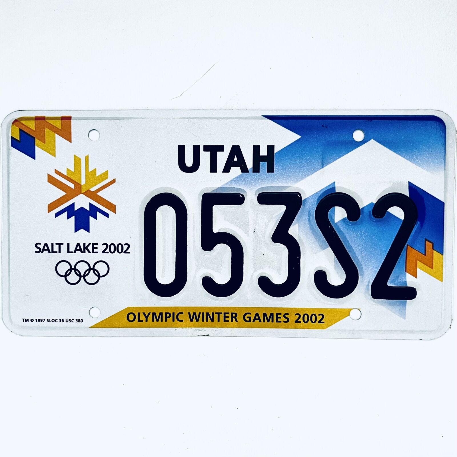 2002 United States Utah Olympic Winter Games Passenger License Plate 053S2