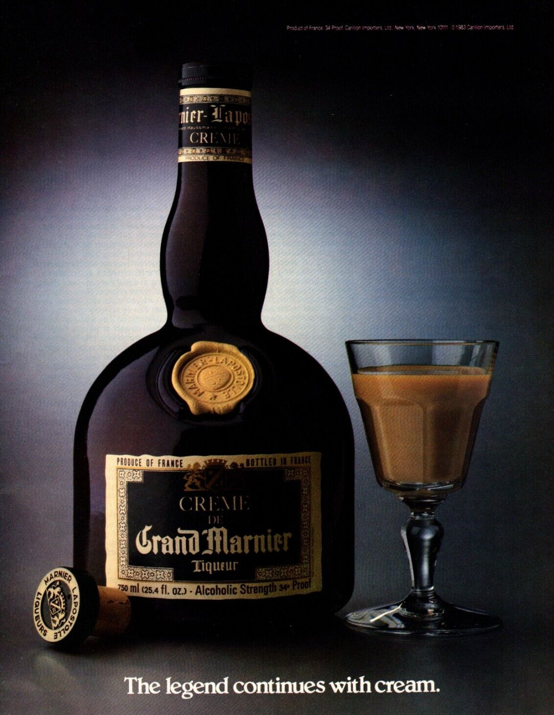 1983 CREME DE GRAND MARNIER  LIQUEUR PRINT AD, FRANCE, BLACK, ALCOHOL PRINT AD