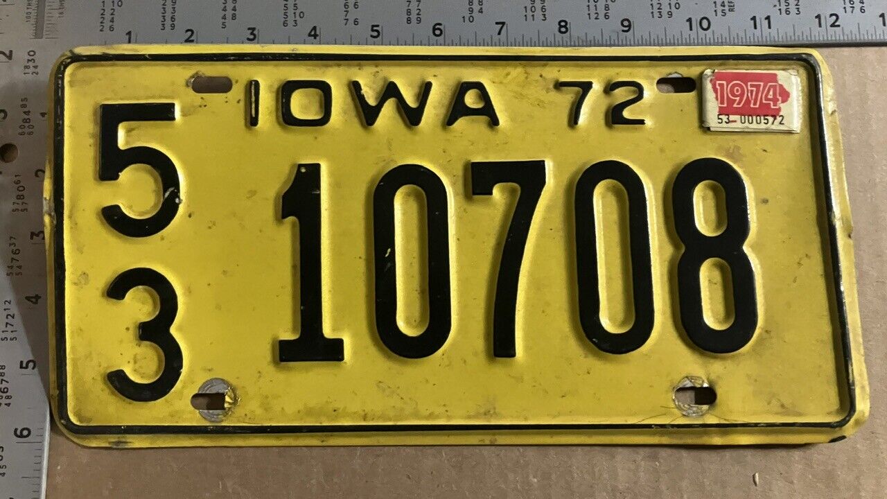 1972 1973 1974 Iowa license plate 53 10708 Jones Ford Chevy Dodge 11316