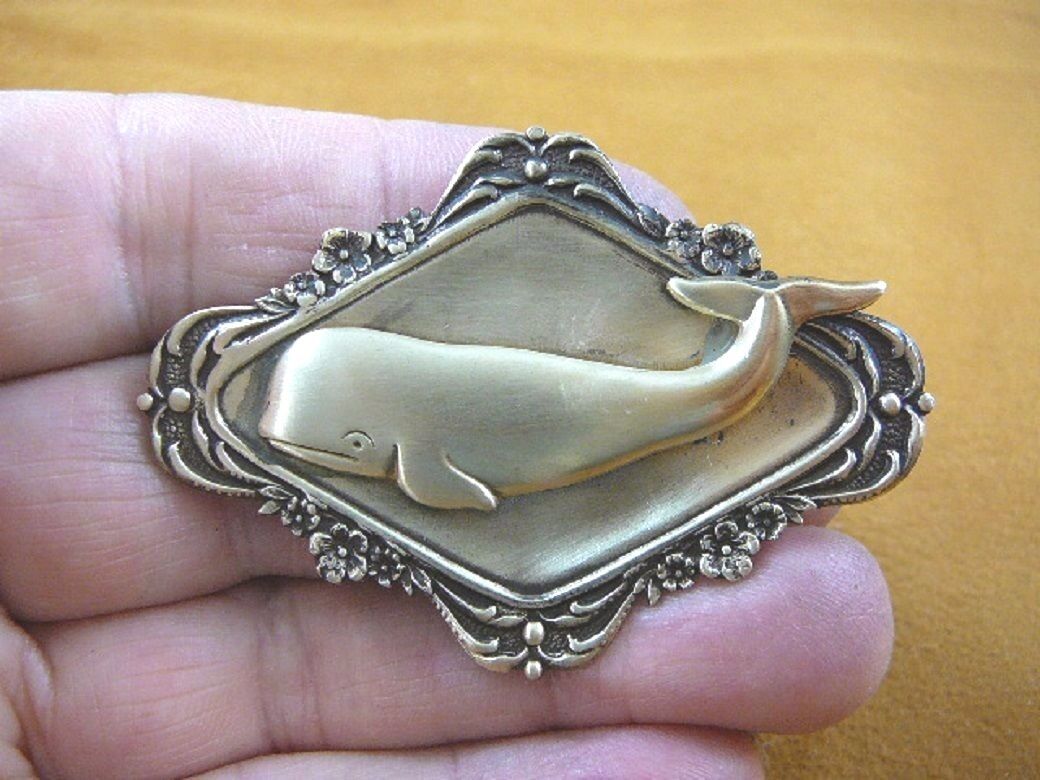 b-whal-2) Sperm Whale ocean scrolled brass pin pendant love watching whales pod