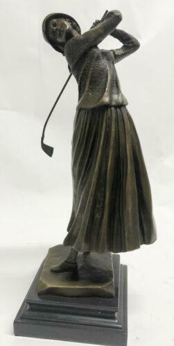 Golf Lover Mother`s Day Female Golfer Club Bag Bronze Marble Sculpture Statue