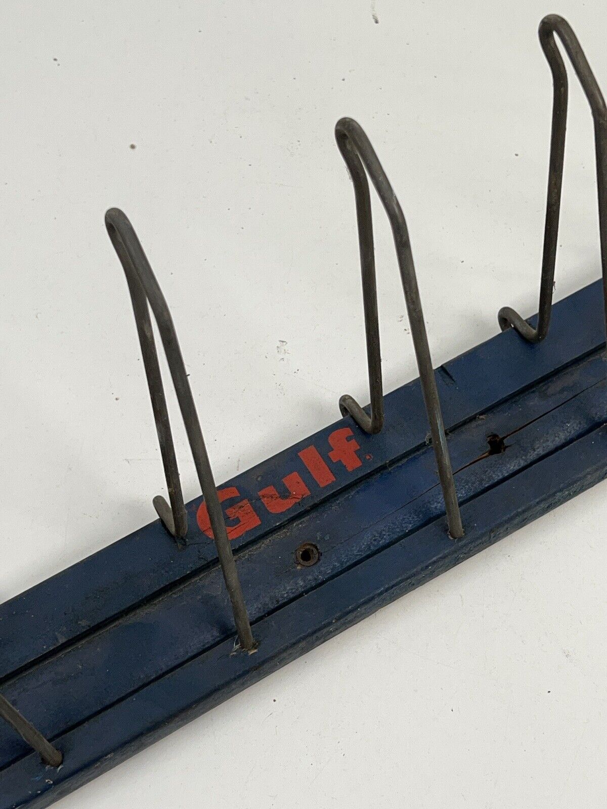 Vtg Gulf Oil Fan Belt Display Rack 36” Advertising Gas Industrial Man Coat Rack