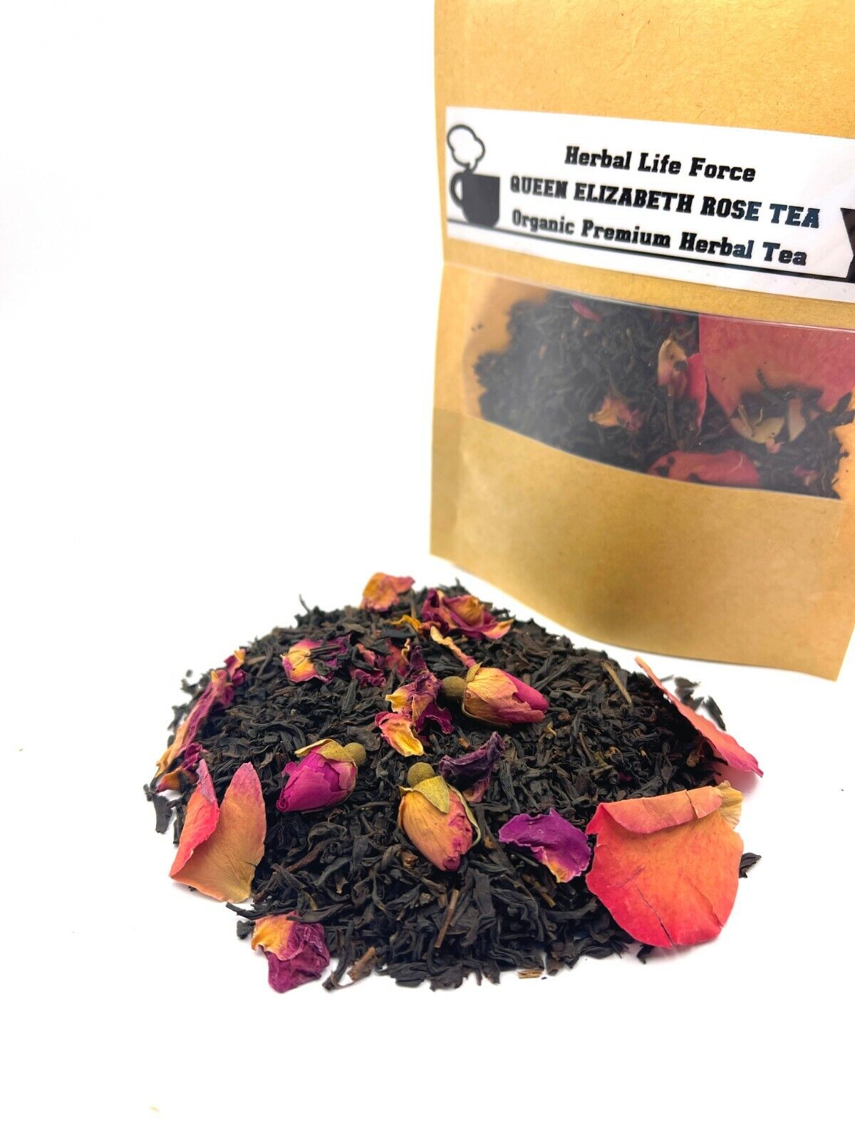 QUEEN ELIZABETH Rose Tea/ Premium Organic Loose Leaf Green Tea & Rose Petals