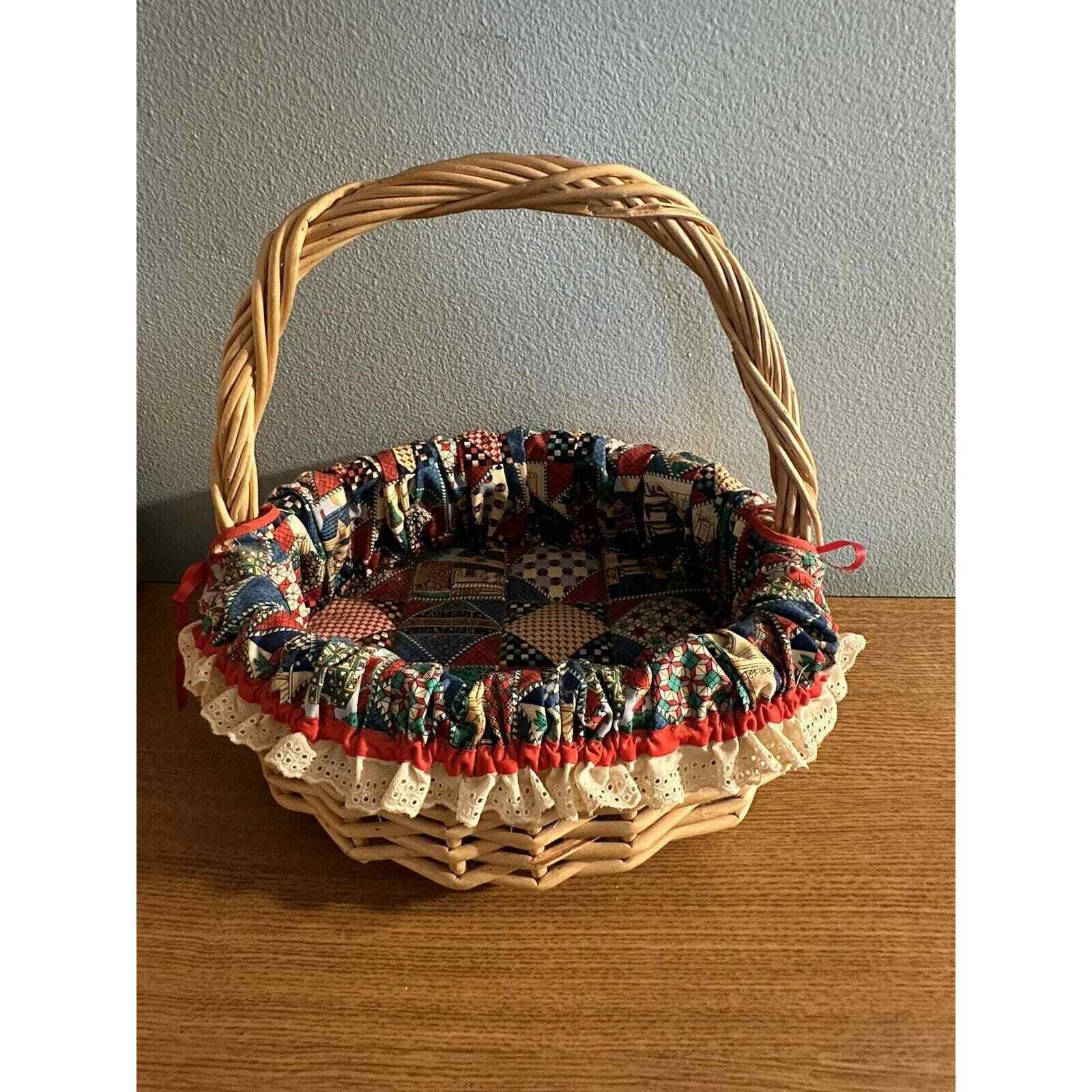 13in Wicker Rattan Basket With Lining Vegetable and Fruit Picking Market Basket
