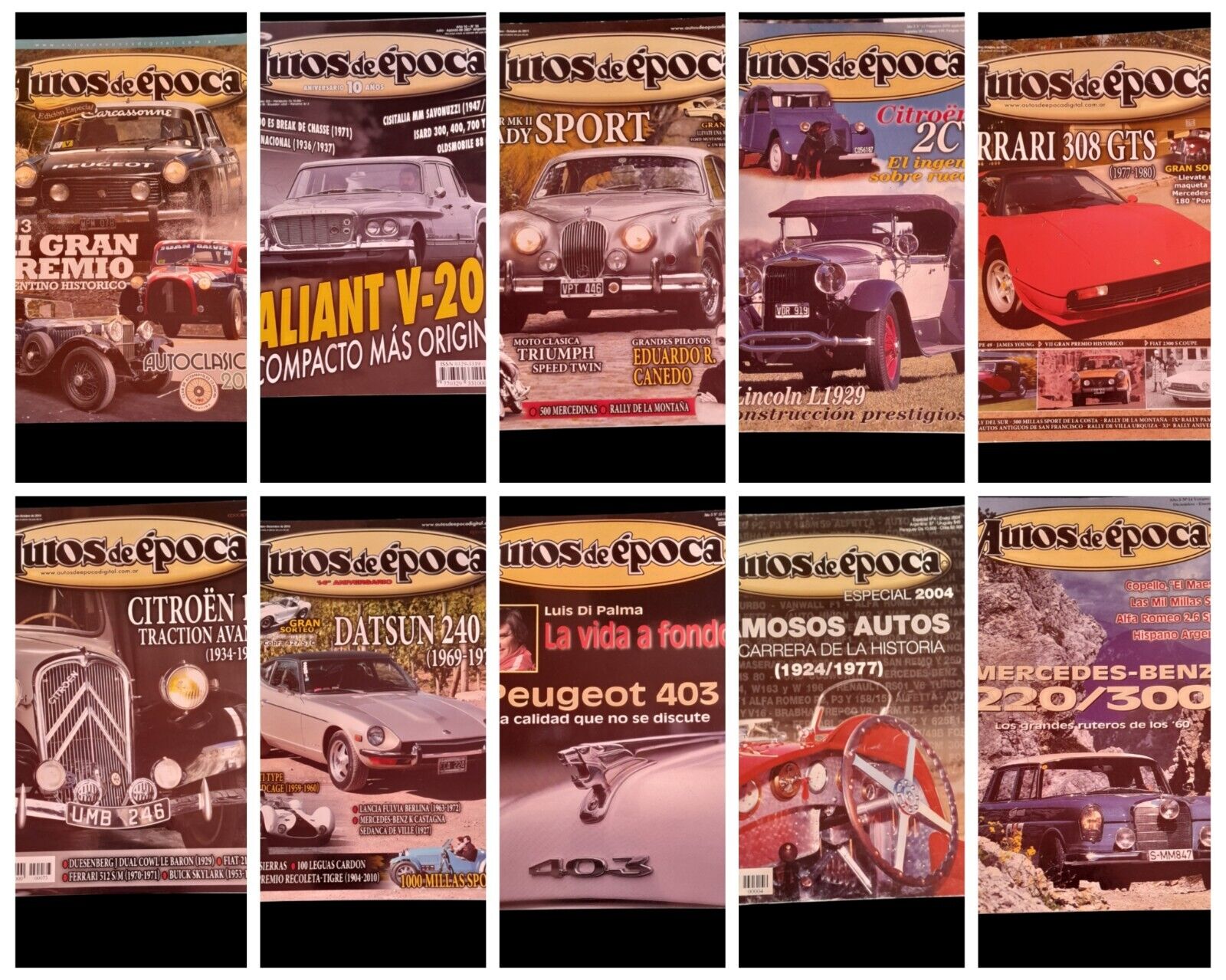 Ten  collectible magazines AUTOS De ÉPOCA 