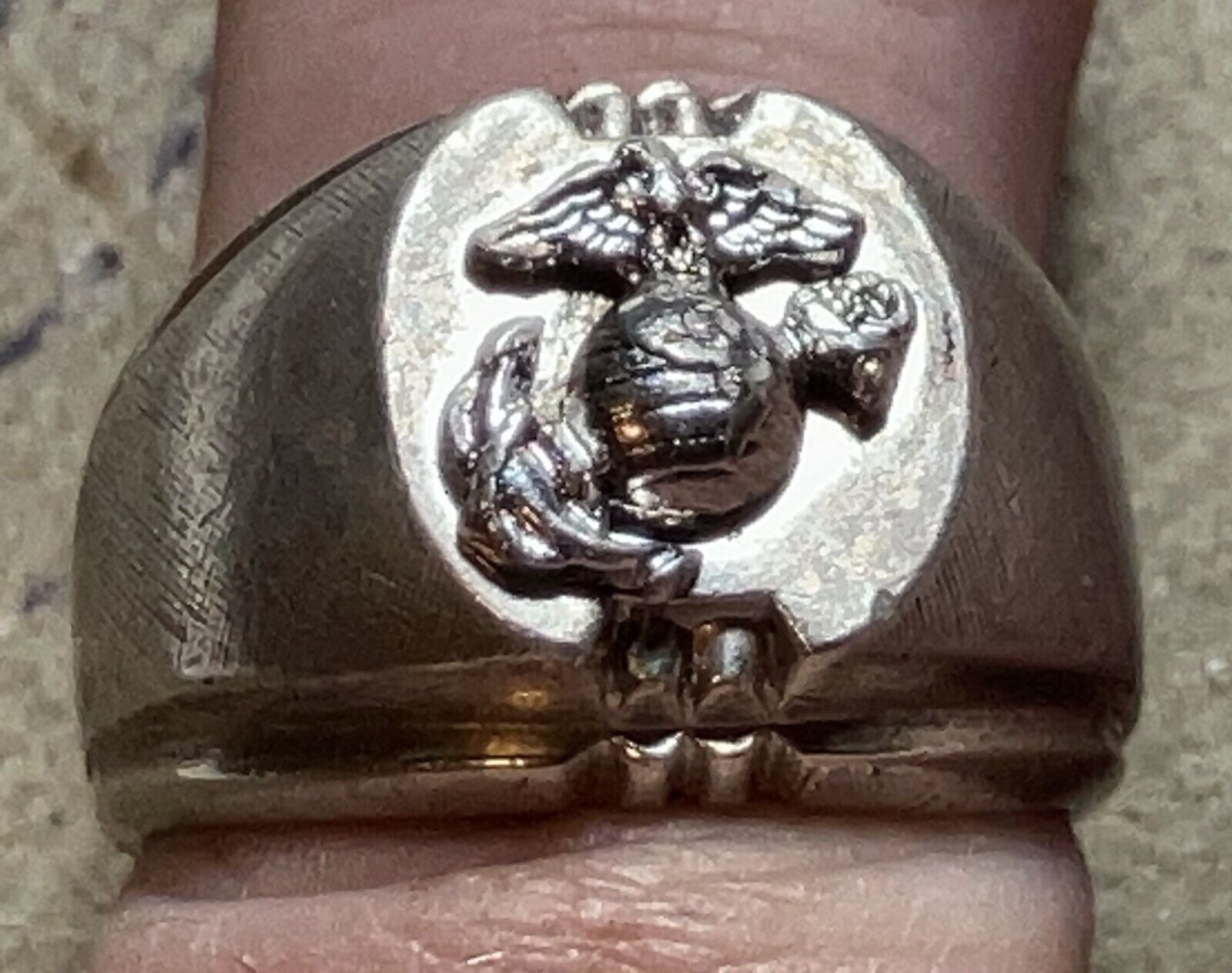 WW2 Era United States Marines Corp USMC Military Sterling Silver Ring, H-H, Sz 8