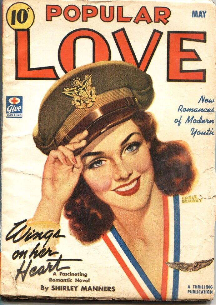 POPULAR LOVE-1943 MAY-EARLE BERGEY MILITARY PIN-UP GIRL COVER-PULP FICTION