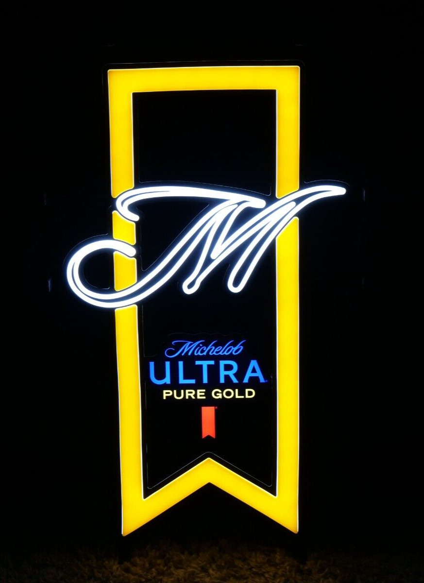 NEW Michelob Ultra Light Beer Pure Gold Sign Neon Led Light Up  Bar Pub