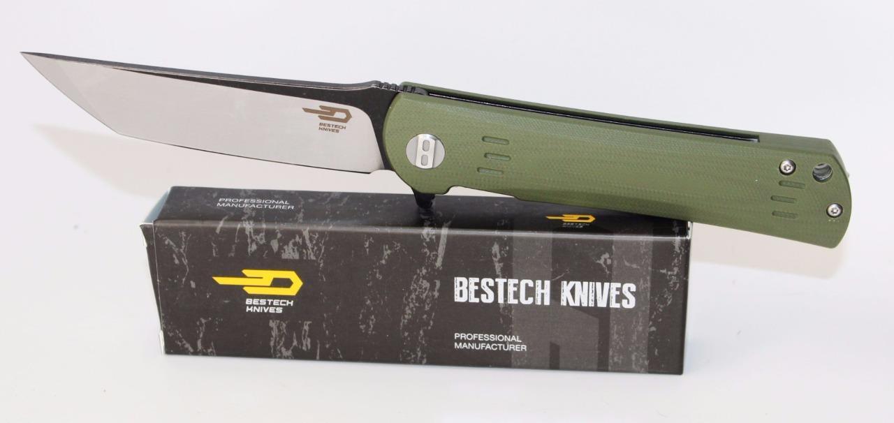 Bestech Knives BG06B-2 Kendo Knife Green G-10 Handle Gray + Satin D2 Plain Edge