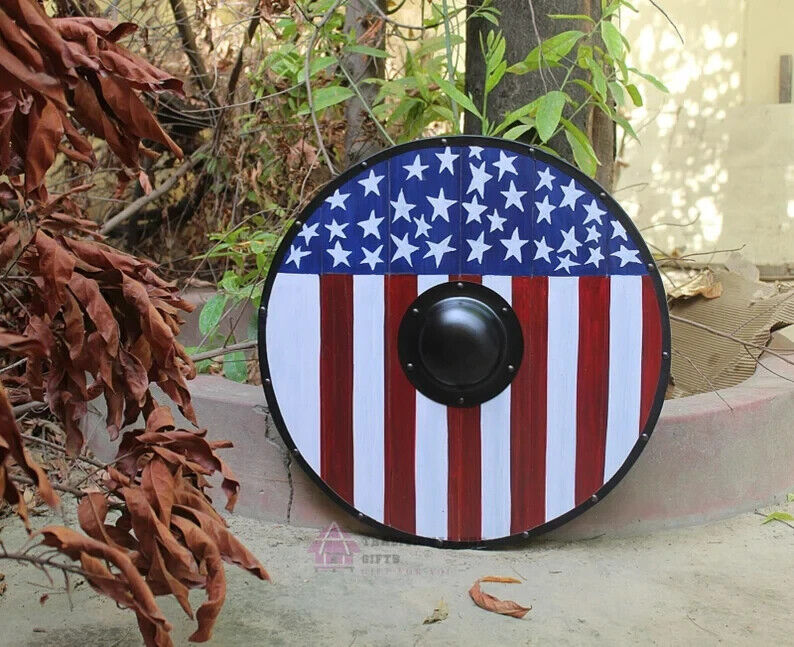 American Flag Patriotic Authentic Distressed Battle worn Viking Round Shield
