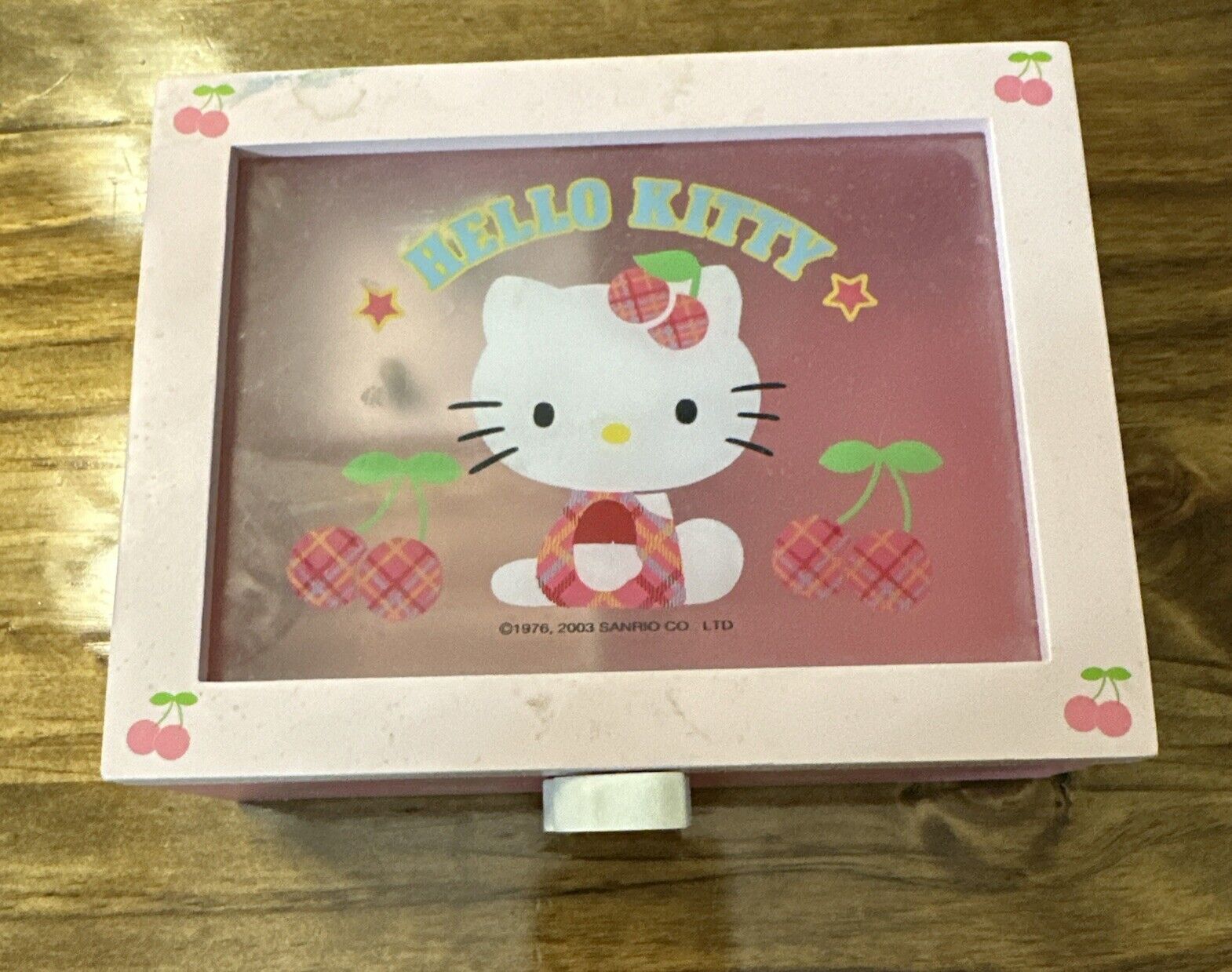 Vintage Hello Kitty Music Jewelry box  Wood Pink  Cherries Rare Sanrio 2003