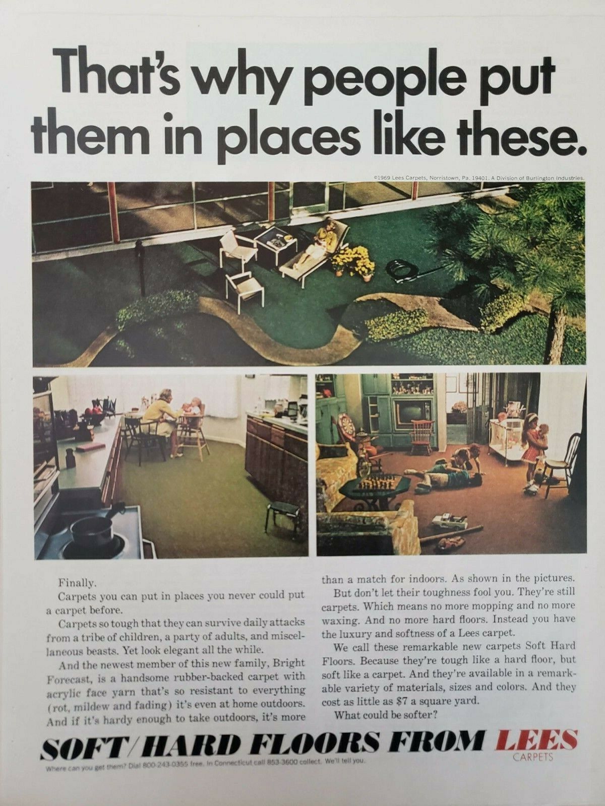 Vintage 1969 Lees Carpet Print Ad Ephemera Wall Art Decor Soft/Hard Floors