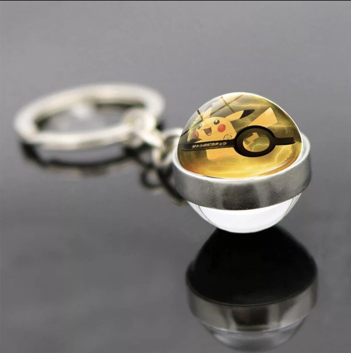2 Pack - Pikachu Keychains Double-sided Glass Pokémon Pokeball Style