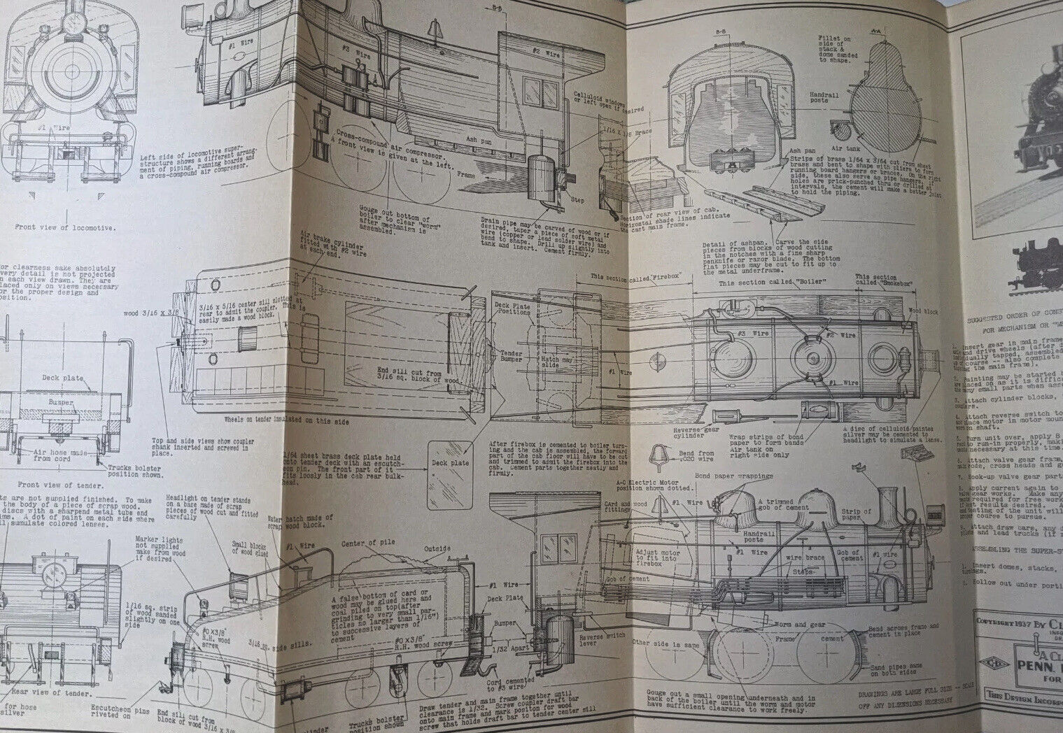 Vintage 1930’s-40’s Cleveland Switching Locomotive Blueprints
