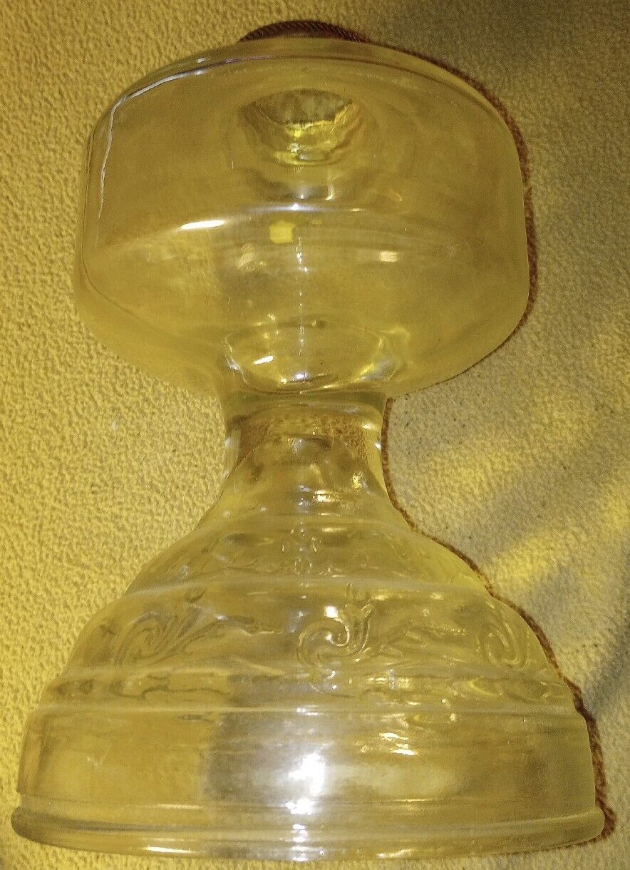 Vintage Clear Glass Footed Oil Lamp Base Only - Scroll Type Design