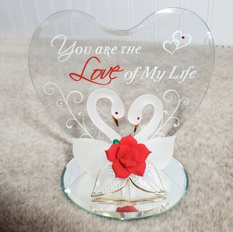 Glass Baron Swans Red Rose Love Of My Life Figurine Swarovski Valentines Day