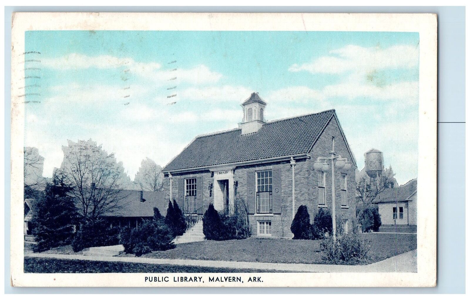1946 Public Library Exterior Roadside Malvern Arkansas AK Posted Trees Postcard