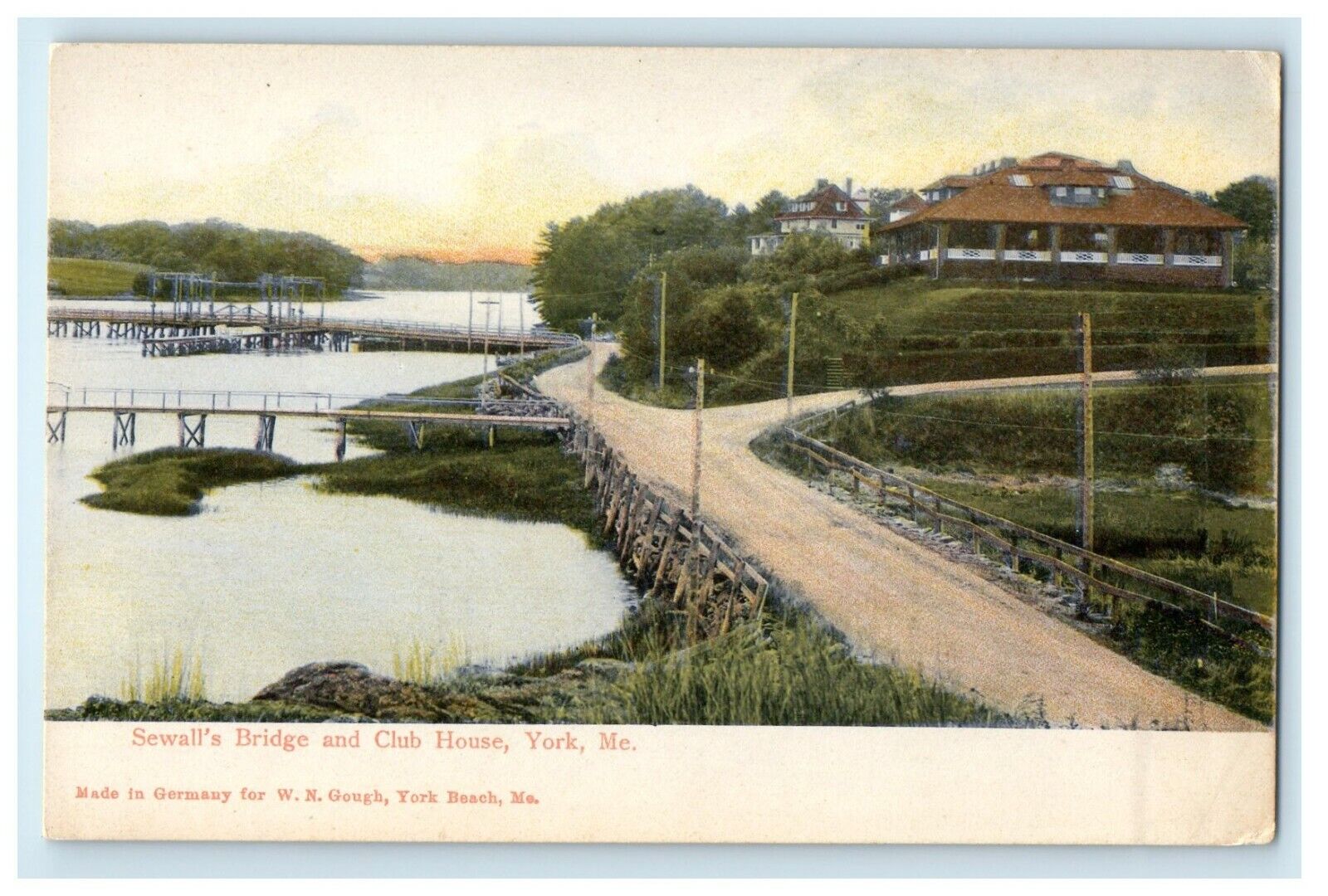 1906 Sewall's Bridge and Club House, York, Maine ME Antique Unposted Postcard