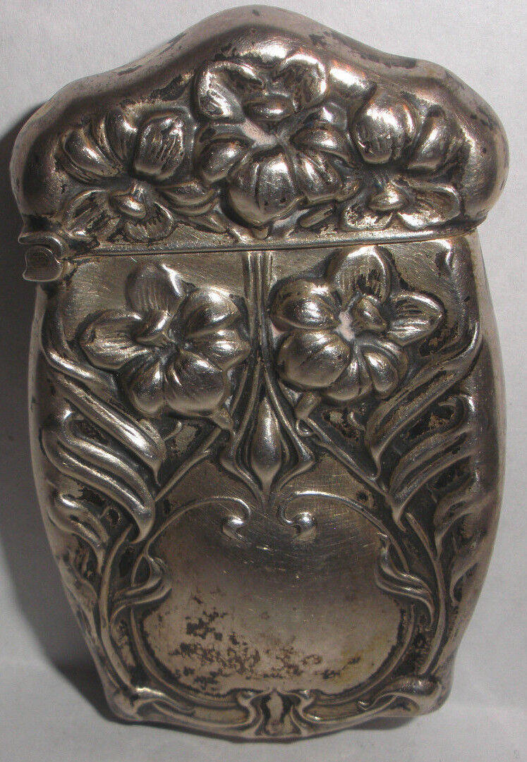 Antique Art Nouveau Sterling Silver Match Safe Case Vesta Box Repousse Floral