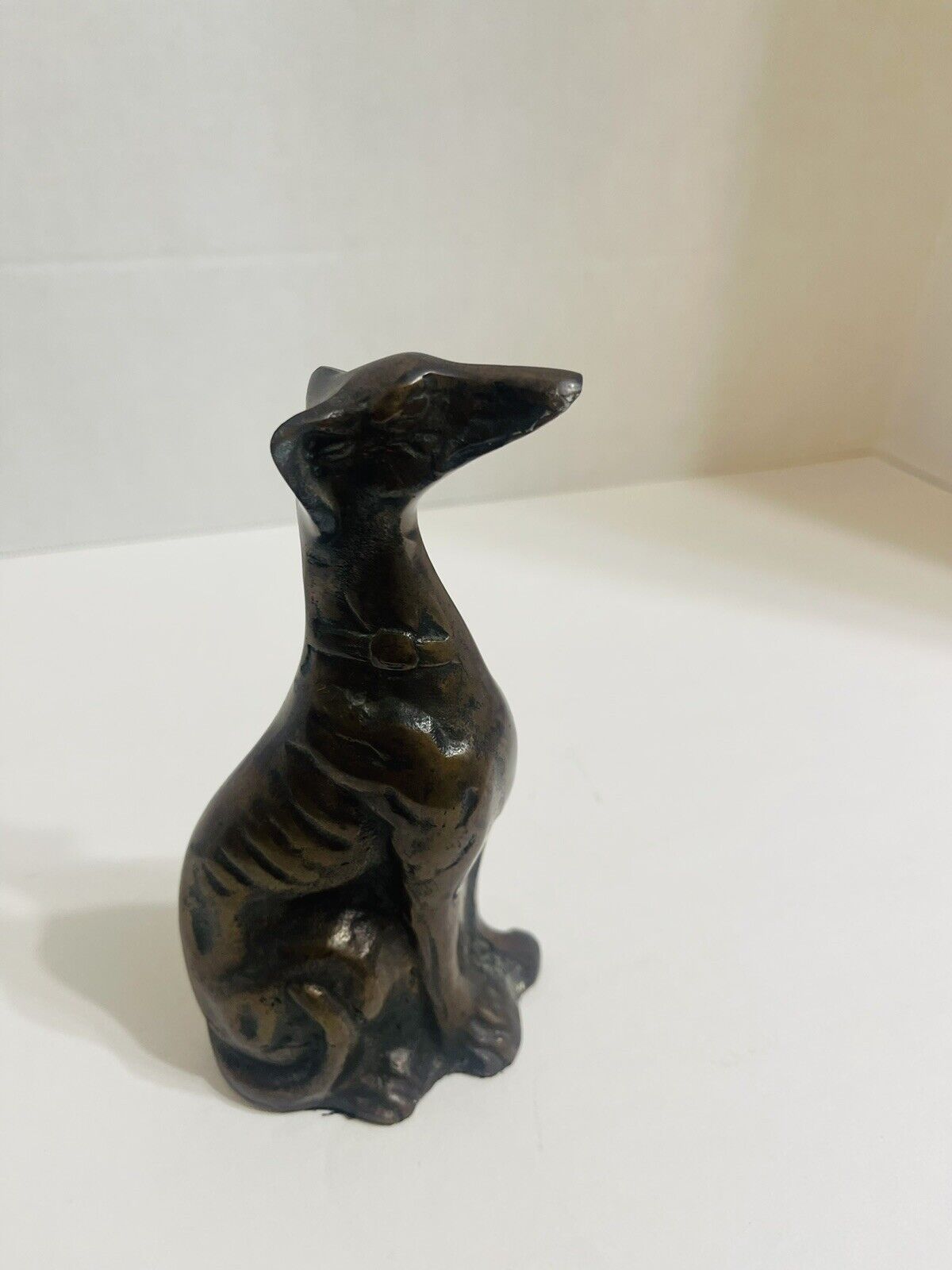 VTG Bronze Brass Metal Greyhound Whippet Dog Figure Statue Sculpture 6 1/2”