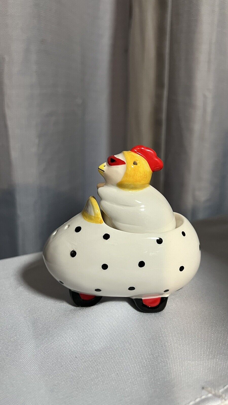 Clay Art Chicken Racing Driving Egg Salt Pepper Shaker Granny Core Cottage Cozy