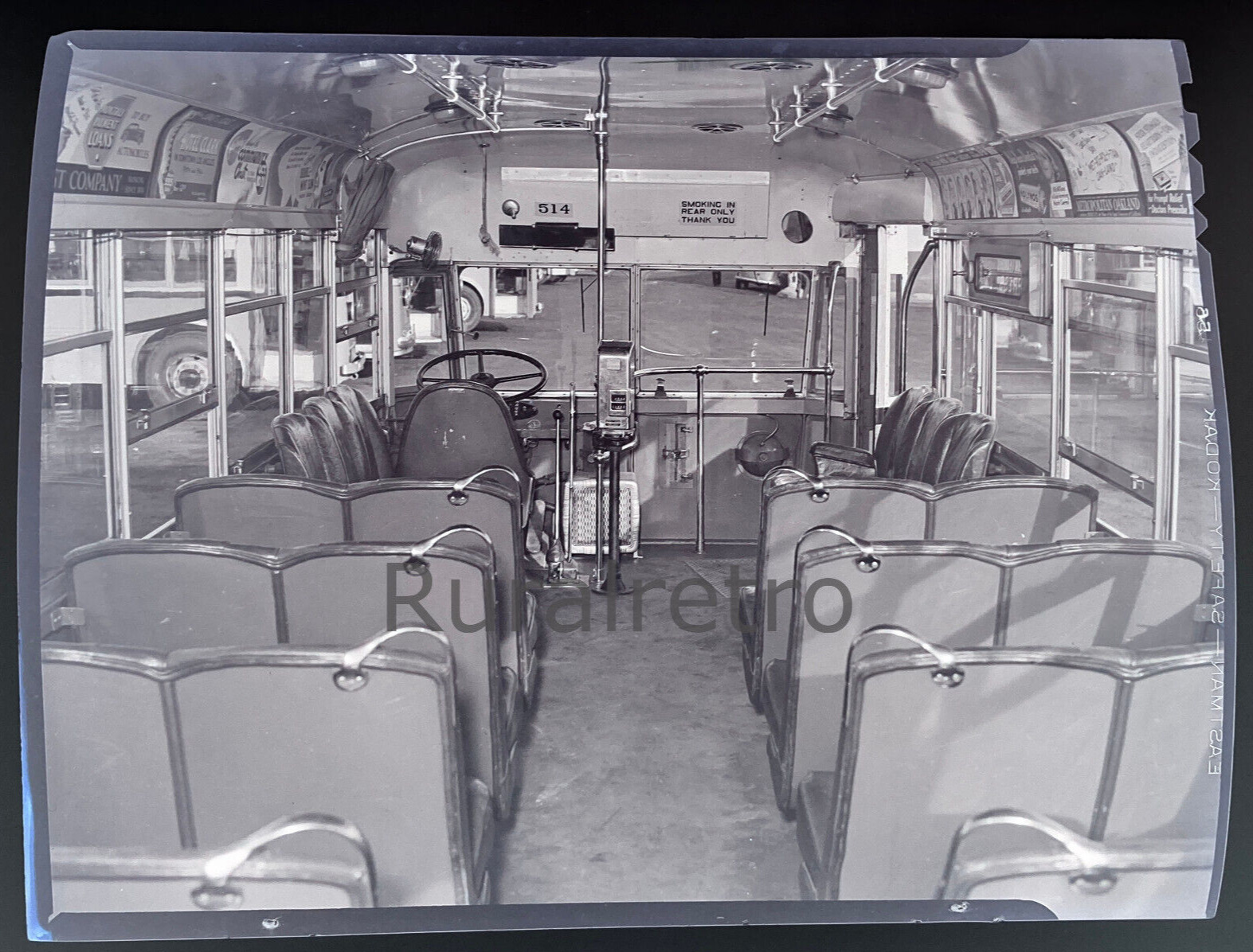Negative 1940s Bus Inside View California Advertising  On Walls Vintage
