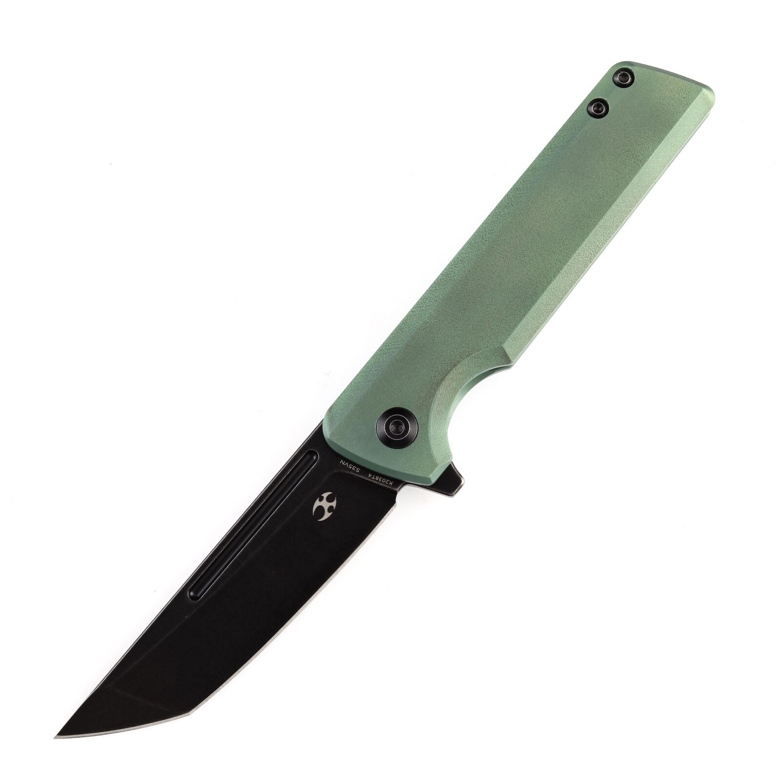Kansept Anomaly Folding Knife Green Orange Peel Ti Handle S35VN Tanto K2038T4