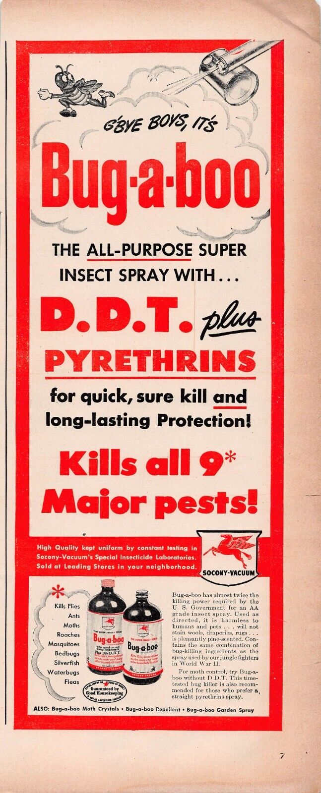 Bugaboo Insecticide Pesticide DDT Banned 1970s Mobil Oil Made Vtg Print Ad 1947