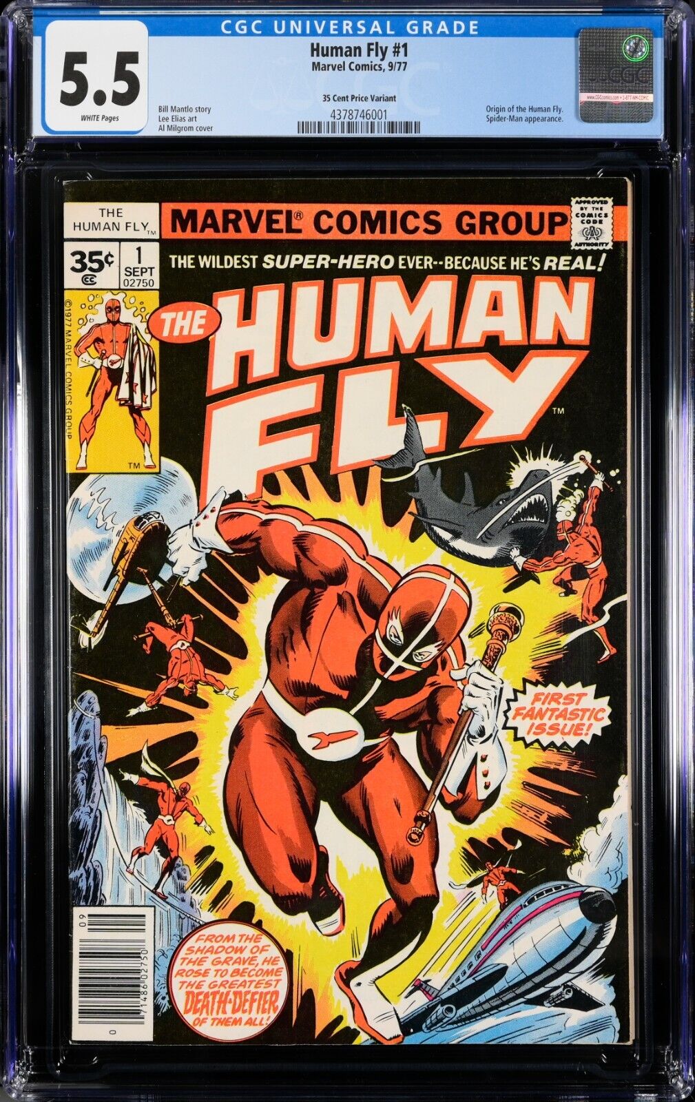 Human Fly #1 CGC 5.5 (Sep 1977, Marvel) 35 Cent Price Variant, Spider-Man app.
