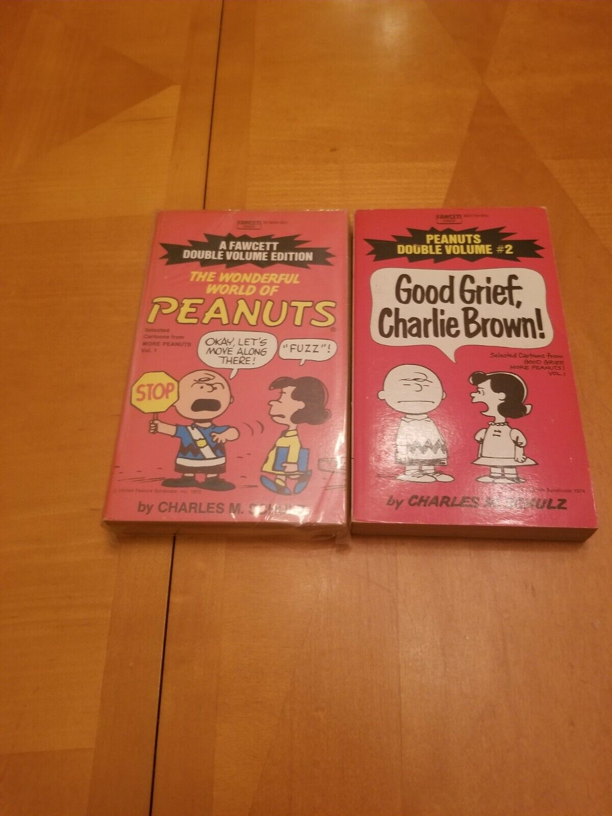 2 Peanuts Double Volume Paperbacks Wonderful World Good Grief ++ 1973-74 VG/FN