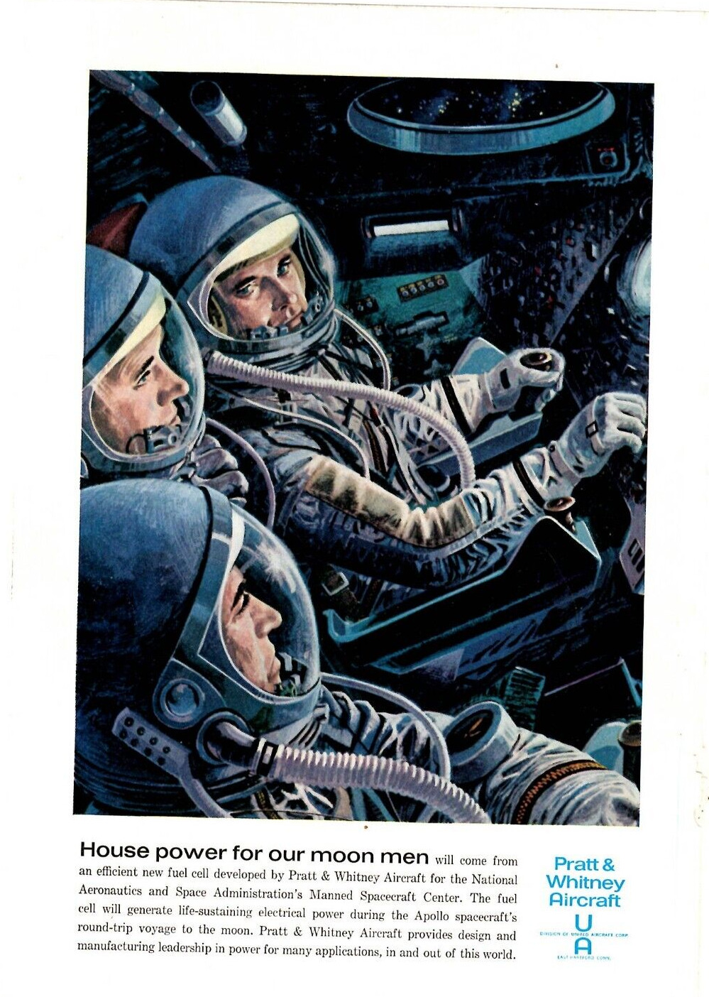 1963 Print Ad Pratt & Whitney Aircraft House Power for Our Moon Men Astronaut