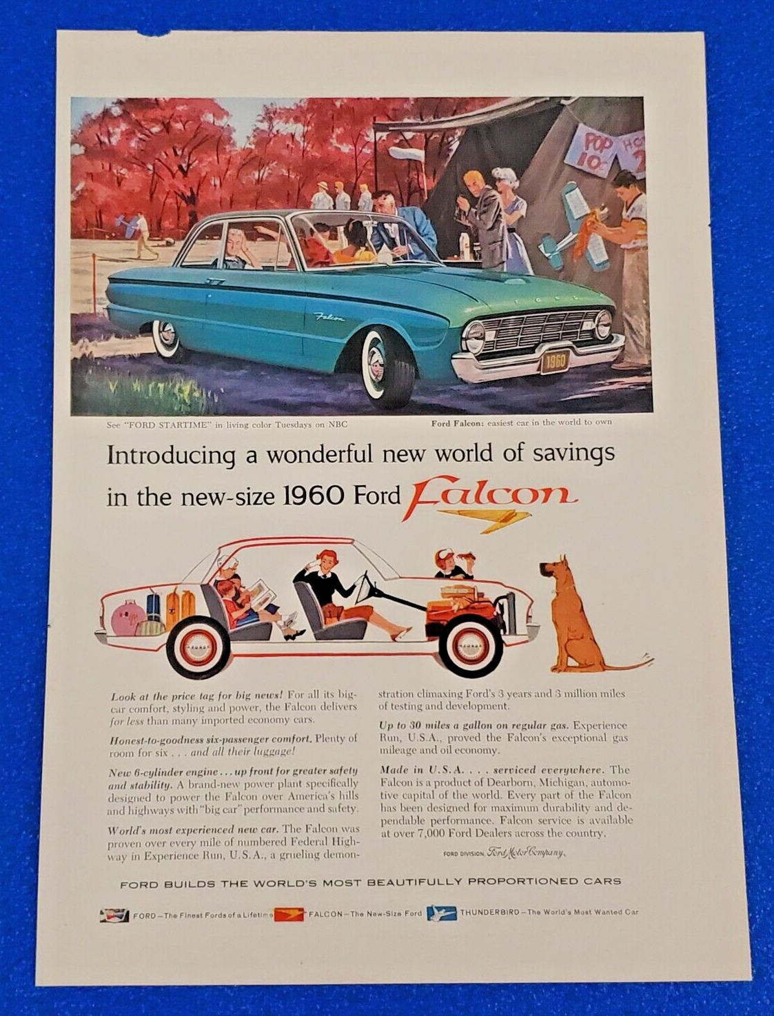 1960 FORD FALCON NEW 6 CYLINDER ENGINE ORIGINAL COLOR PRINT AD  LOT S21
