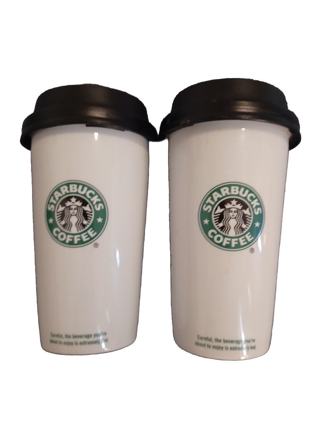  Lot Of Two 2009 Starbucks Double Wall Ceramic 12 oz. Tumblers  Old Logo - New