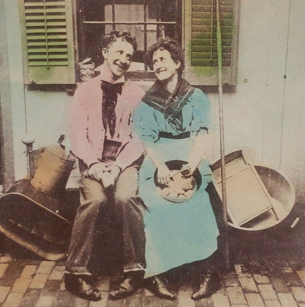 Dutch Courtship Harmony Love Comic 1890s Color Tinted Photo Stereoview H134