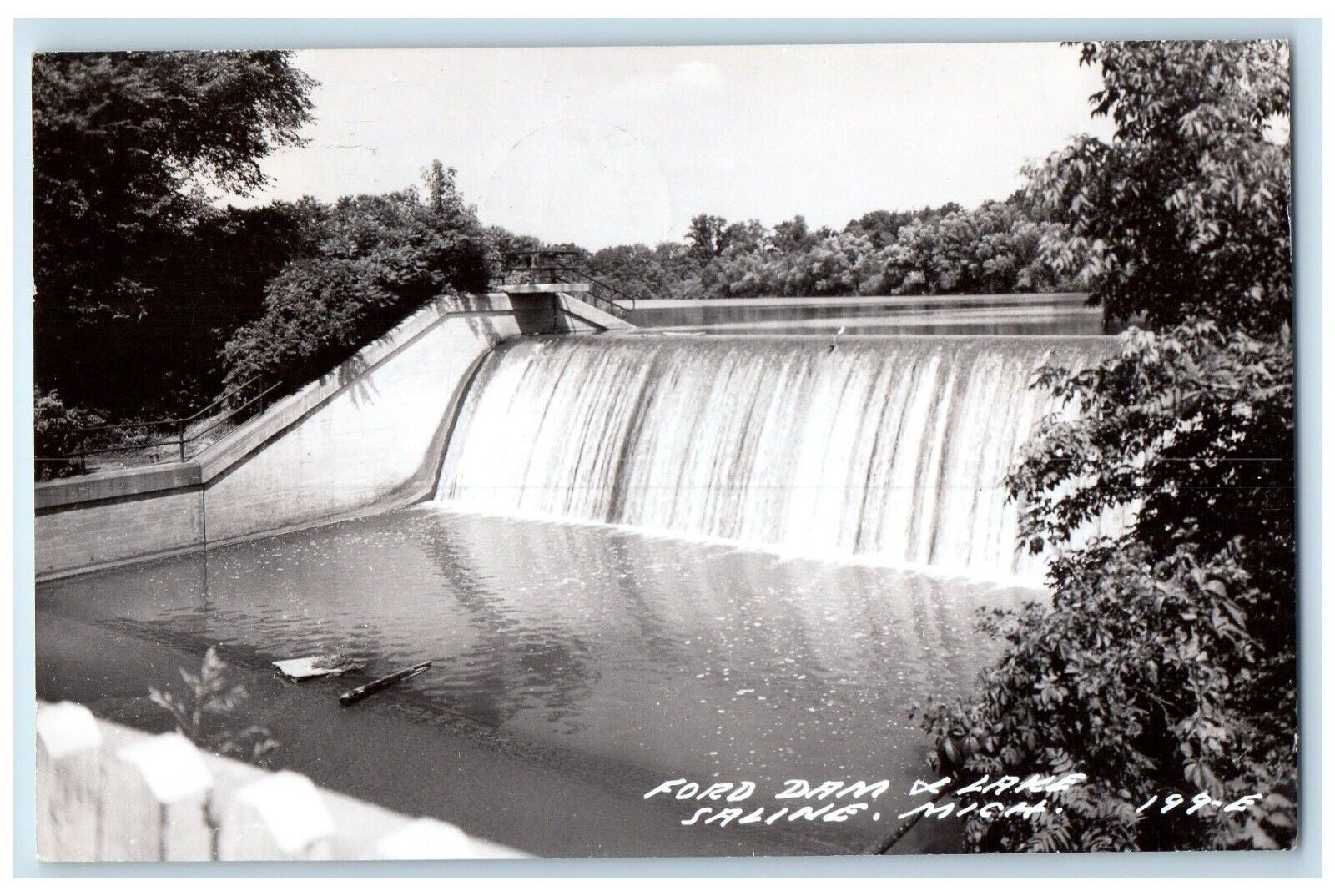 1958 Ford Dam & Lake Saline Michigan MI RPPC Photo Posted Vintage Postcard