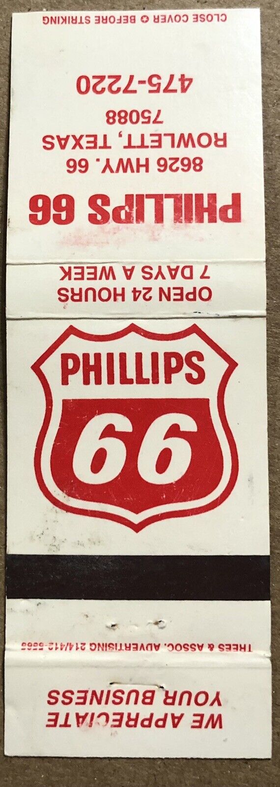 Vintage 20 Strike Matchbook Cover - Phillips 66 Gas Station Rowlett, TX