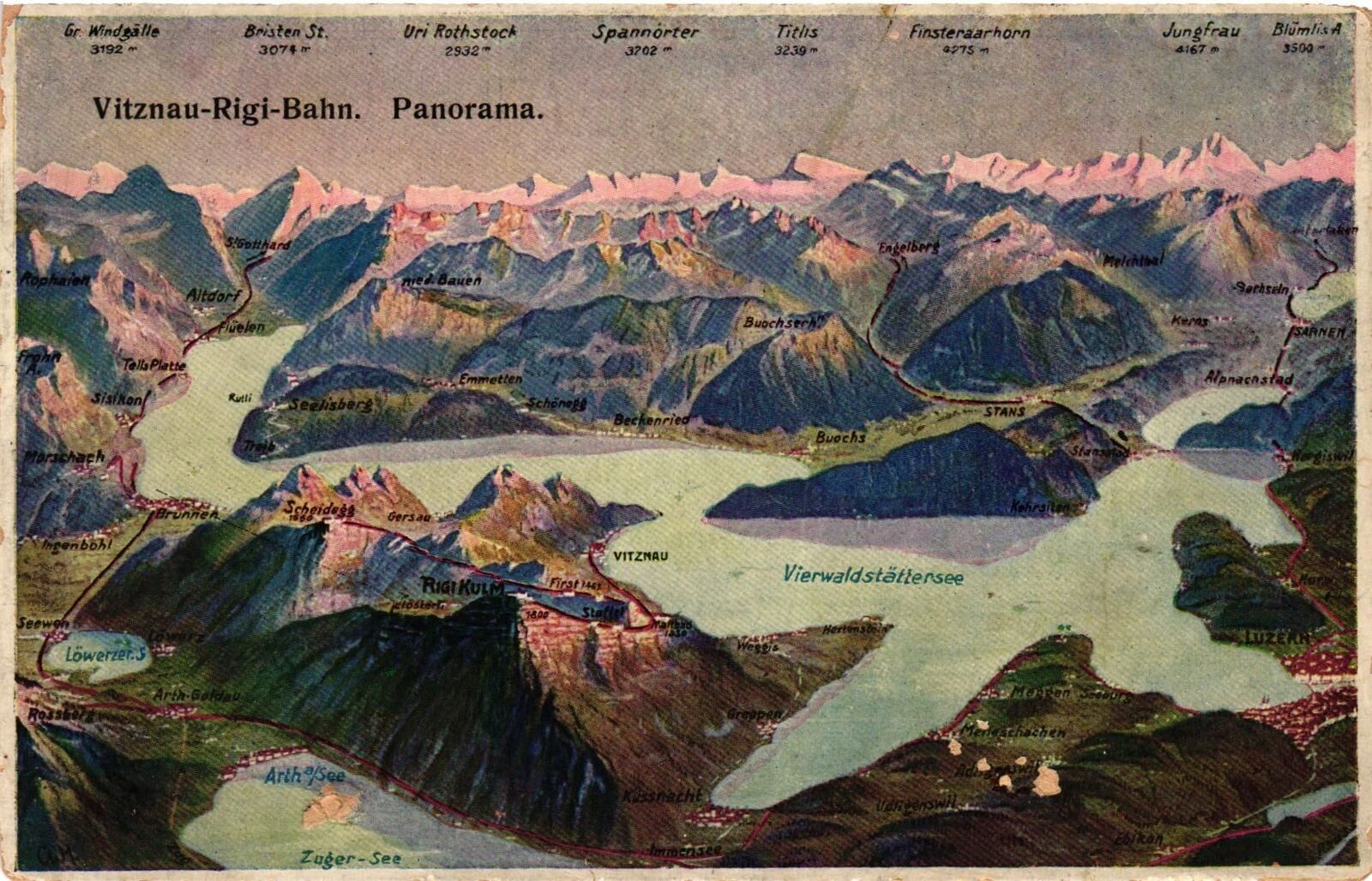 Vintage Postcard- VITZNAU-RIGI-BAHN, LUZERN, SWITZERLAND Early 1900s
