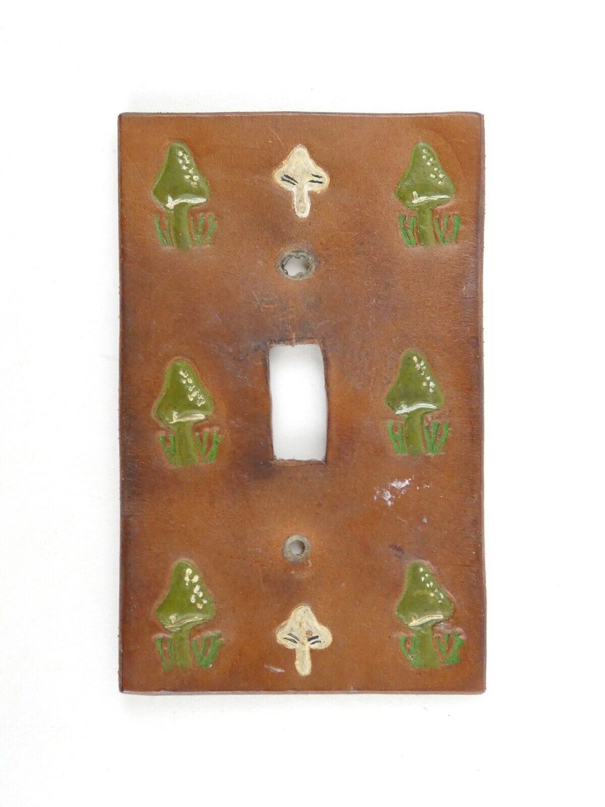 MAGIC MUSHROOM 1960s Hand Made LEATHER Light Switch COVER 