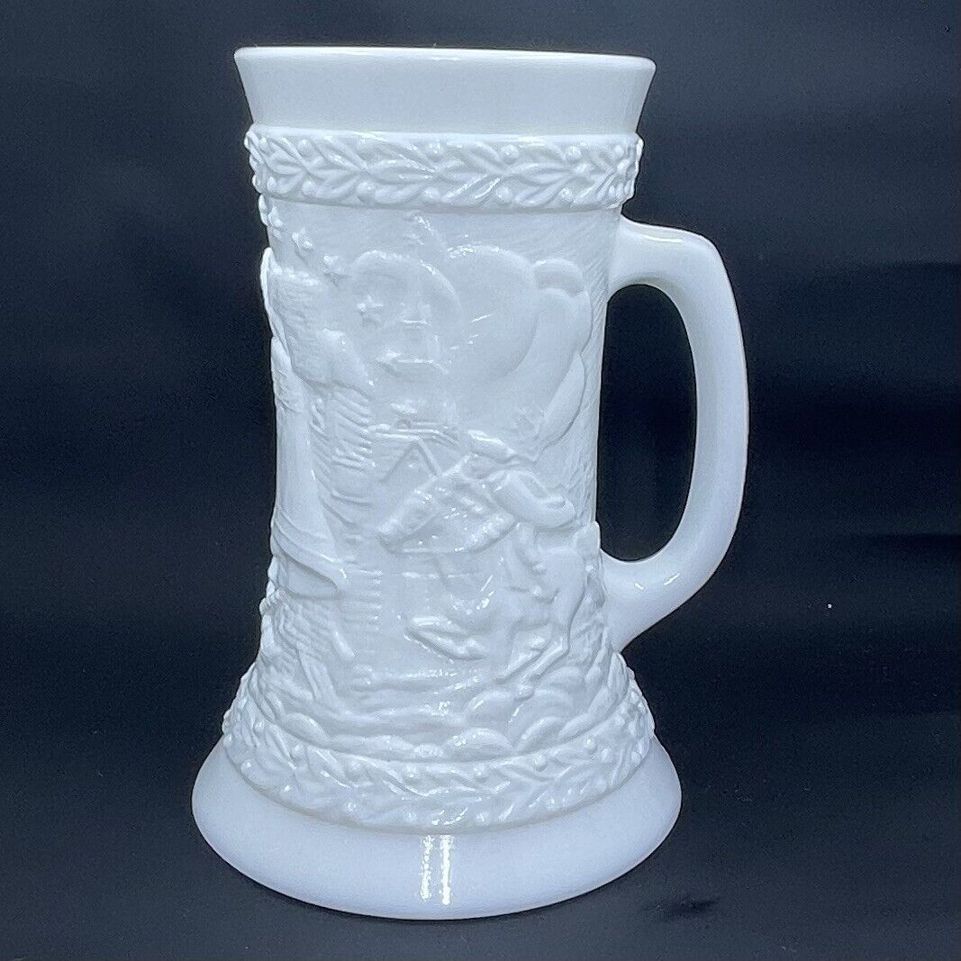 Vintage Fenton Satin White Milk Glass Stein Mug American Bicentennial Patriotic
