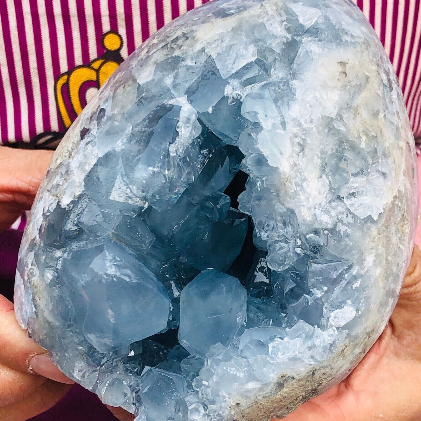 4.8 LB Natural Blue Celestite Crystal Geode Cave Mineral Specimen - Madagascar