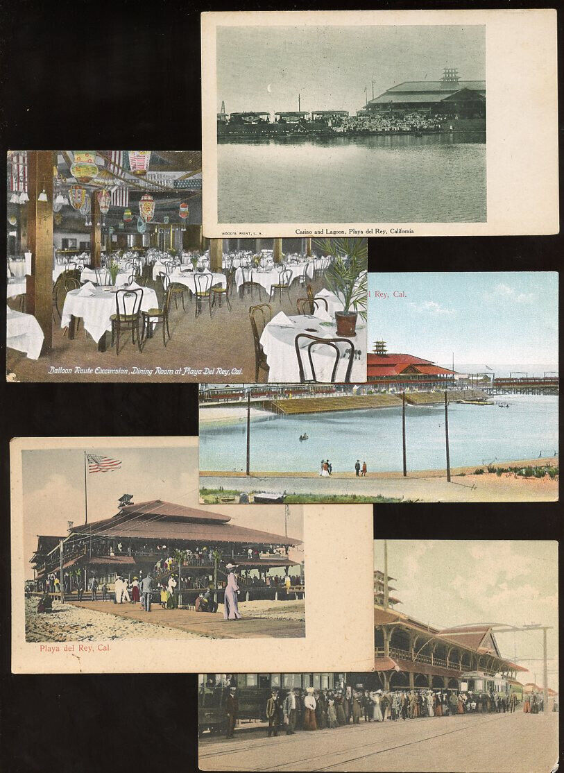 5 old Playa Del Rey, Los Angeles Co. California postcards incl. railway ~1905-15