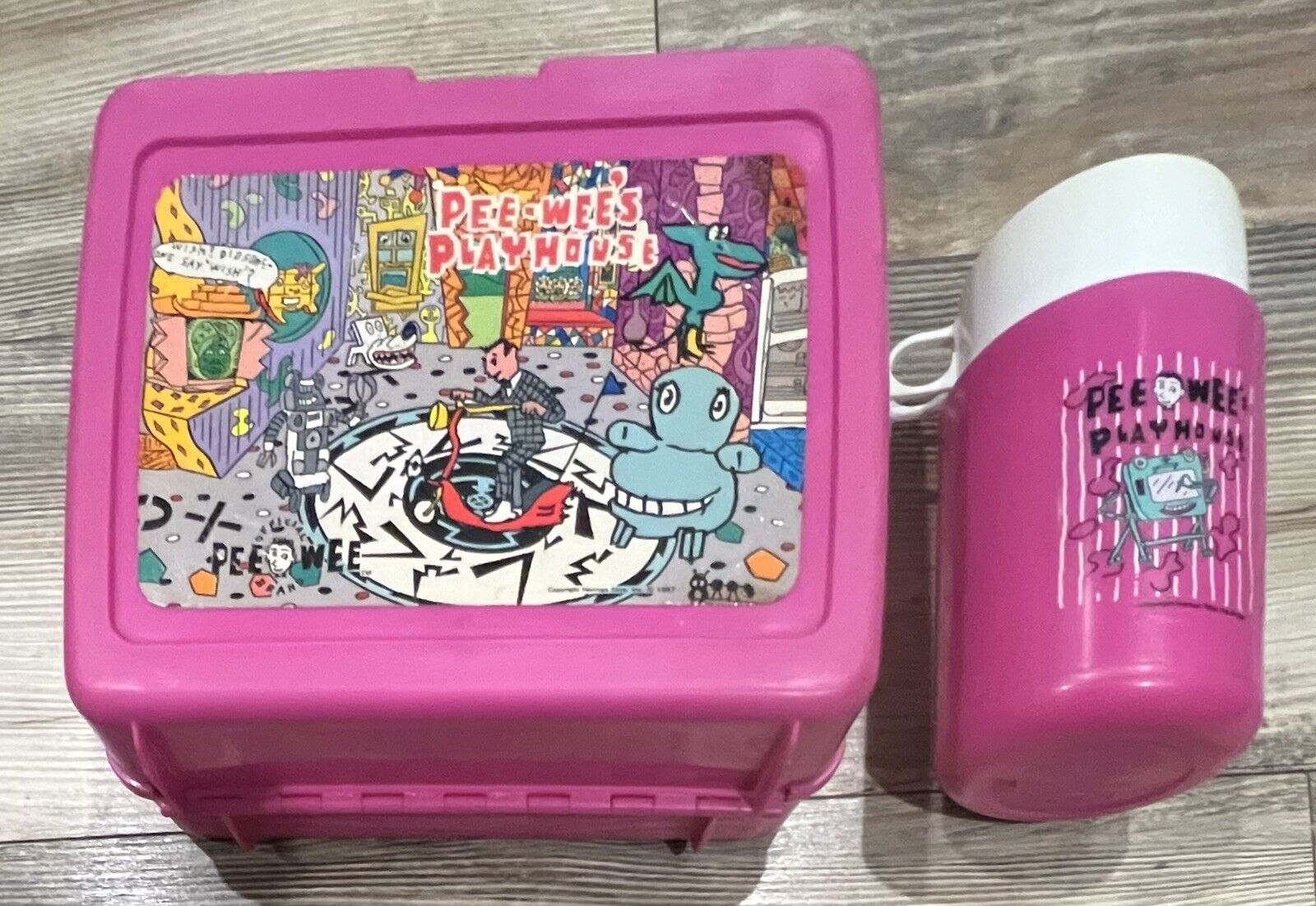 VINTAGE Pee Wee's Playhouse PINK Lunch Box and Thermos 1987 EXCELLENT SHAPE