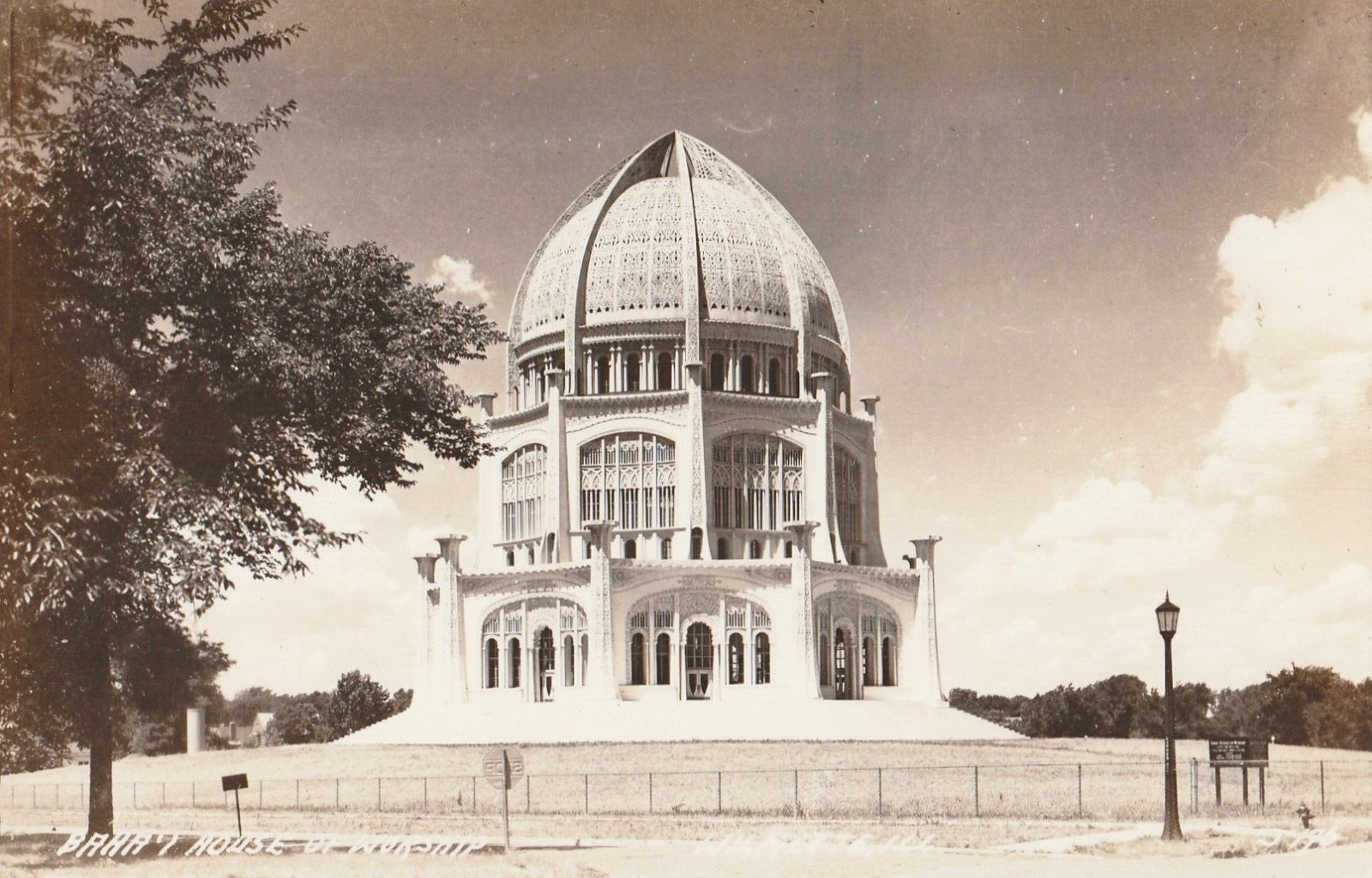 Vintage Postcard Bahai House of Worship Wilmette Illinois Temple B&W Picture