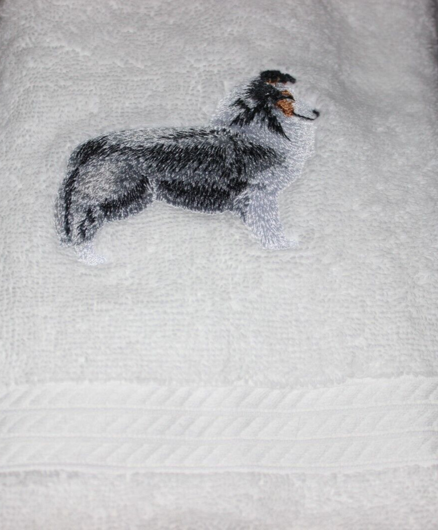 SALE Blue Merle Shetland Sheepdog Dog Breed Bathroom HAND TOWEL EMBROIDERED