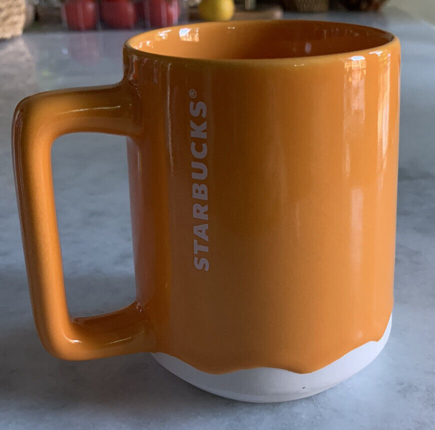 Starbucks Mango Coffee Mug 14 oz Orange White Luster Drip 2022 Creamsicle NWOT