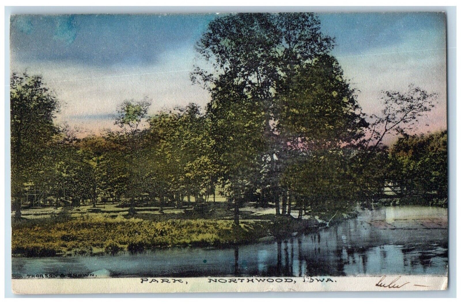 Northwood Iowa IA Postcard View Of Park River Scene 1908 Posted Antique